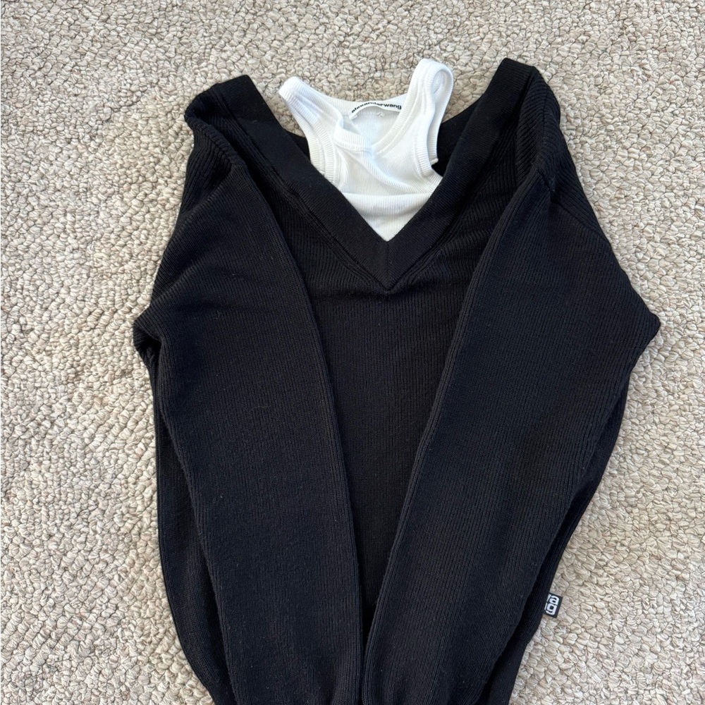T by Alexander Wang Black V-Neck Sweater